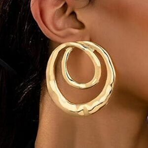 Chunky Gold Large Statement Earrings Big Circle Drop Cuban Jewelry Gold